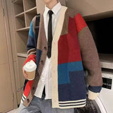 AIDASE  -  Men's Cardigan Sweater Contrast Color Patchwork Knitted Loose Coat Versatile Elegant Personality Fashion Menswear 21E7647 aidase-shop