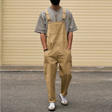 AIDASE  -  Men's Loose Khaki Bib Overalls Casual Big Pockets Cargo Pants Adjustable Suspenders Jumpsuits Coveralls Dungarees