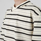 AIDASE  -  Summer Vertical Striped POLO Shirt Irregular Neckline Design Short-sleeved Top Unisex Contrasting Striped T-shirts Elegant Wear aidase-shop