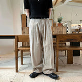 Aidase Men's Korean Light Luxury Draped Linen Wide Leg Pants Leisure Button-down Solid Color Straight Premium Elegant Sweatpants M-3XL