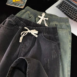Aidase Men Summer Hip Hop Ripped Hole Denim Shorts Punk Washed Vintage Raw Edge Shorts Denim Streetwear Five-Minute Shorts