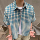 AIDASE  -  Vintage Y2K Style Plaid Shirts Men Streetwear Fashion Button-up Lapel Short Sleeve Shirt For Men's 2025 Summer New Casual Shirts aidase-shop