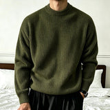 AIDASE  -  Men's Solid Color Knitwear Sweater Spring Autumn Casual Fashion Ribbed Texture Long Sleeve Loose Crew Neck Knit Pullover Sweater aidase-shop
