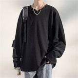 AIDASE  -  Autumn Men's V-neck Long Sleeve T-shirts New Solid Color Jacquard Waffle Pullover Tops High Street Fashion Breathable Tee Shirts aidase-shop