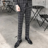AIDASE  -  Men Striped Trousers, Fashion Slim Suit Pants, Office Casual Plaid Pant, Asian Size 29-38, Gray,Black,Dark Blue aidase-shop
