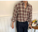 AIDASE  -  Oversized Men's Plaid Long Sleeve Korean Style Shirt, Trendy Loose Plaid Shirt, Handsome Jacket, Unisex American Retro Plaid aidase-shop