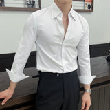 Aidase Men's New Long Sleeve Dark Stripes, Business Casual Lapels Top, Navy Blue Gentleman Banquet Shirt, Non-Ironing Treatment aidase-shop