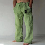 Aidase Vintage Men Cotton Linen Pants Drawstring Elastic Oversize Jogger Hip Hop Print Long Trousers Spring Summer New casual pants