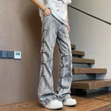 AIDASE  -  High Street Men Jeans Washed Wrinkle Design Denim Pants Trendy Loose Casual Straight Leg Trousers Summer New aidase-shop
