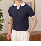 Aidase Summer Contrasting Jacquard Men's Polo Comfortable Breathable Knitted Ice Silk British High Quality Short Sleeve Polo Shirt aidase-shop