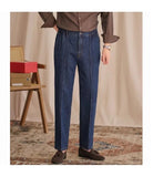 AIDASE  -  Vintage Cotton Men Jeans Suit Pants Elastic High Waisted Straight Trousers British Business Style  Casual Naples Denim Pant aidase-shop