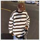 AIDASE  -  Round neck casual and fashionable knit sweater trendy and popular winter pullover for men loose fit long sleeves striped tr aidase-shop