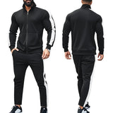 AIDASE  -  Spring Autumn Men's 2-Piece Set Color Blocking Zipper Stand Collar Casual Sports Jacket Sweatshirt Trousers Suit aidase-shop