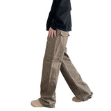 Aidase  Vintage Cargo Pants For Men Cleanfit Style Straight Trousers High Street Retro Maillard Brown Multiple Pockets Casual Pants