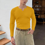 AIDASE  -  Men T Shirt Solid O-neck Long Sleeve Knitted Men Clothing Streetwear 2025 Button Spring Autumn Fashion Casual Tee Tops aidase-shop
