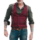 Aidase Herringbone Men's Vests Men Brown Waistcoat Vest Man Steampunk Jacket Striped Tweed V-neck Slim Fit Gilet Wedding Clothing aidase-shop