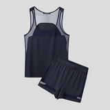 AIDASE  -  Men Sets Mesh Patchwork O-neck Sleeveless Tank Tops & Shorts Two Pieces Sets See Through Streetwear Fashion Men's Suits aidase-shop