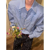 AIDASE  -  Snake Eyed Spine Blue Shirt for Men High-end Handsome Niche Rivet Embroidered Long Sleeved Blouse Jacket Men's Model Outfit aidase-shop
