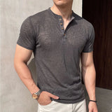 AIDASE  -  Mens Lyocell Tencel Henley Polo Shirt Half Button Up Slim Fit Muscle Tops Breathable Trendy Short Sleeve Streetwear New aidase-shop