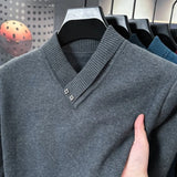 Aidase Men's Woolen Sweater V-neck Pullover Thickened  Solid Color Business Casual Sweater Winter Knitted Bottoming