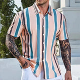 AIDASE  -  Daily Leisure Mens Button Shirts Vintage Short Sleeve Turn-down Collar Shirt Tops Men Spring Summer Casual Striped Print Shirts aidase-shop