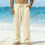 AIDASE  -  Men's Linen Textured Beach Pants Loose Fit Drawstring Casual Trousers with Side Pockets aidase-shop