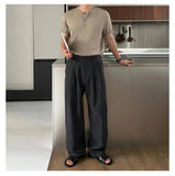AIDASE  -  Men's Korean Light Luxury Draped Linen Wide Leg Pants Leisure Button-down Solid Color Straight Premium Elegant Sweatpants M-3XL aidase-shop