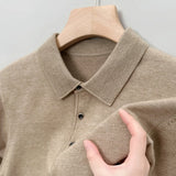 Aidase Autumn and Winter New Warm Soft Pullover Men's Business Lapel Knitwear Casual Solid Color Long Sleeve Polo Shirt Office
