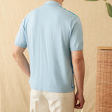 AIDASE  -  Versatile Men Shirt Striped Spliced Decoration Breathable Short Sleeved Knitted Cardigan Design Casual Clothing aidase-shop