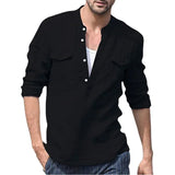 AIDASE  -  A Large Number of Spot 2025 Cross-border Foreign Trade Amazon Men's Cotton Linen Casual Long-sleeved Shirts with Pockets Shirts aidase-shop