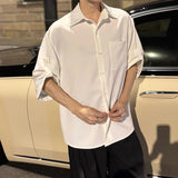AIDASE  -  Summer New Men's Shirt Three-Quarter Sleeve Embroidery Design Fashion Versatile Lapel Single Breasted Male Blouse