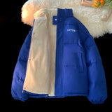 AIDASE  -  Hiphop Down Padded Jacket for Female Couples Cotton Jacket Added Velvet Winter New Stand Up Collar Bread Coat Unisex Letter Top aidase-shop