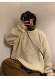 AIDASE  -  Casual Men Knitwear Sweater Square Block Jacquard Patchwork Design Long Sleeve Round Neck Solid Color Pullovers 21E7644 aidase-shop