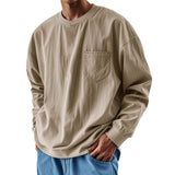 AIDASE  -  Spring Autumn Round Neck T-Shirts Men Solid Long Sleeve Casual Tshirt Male Loose Pocket Fashion Tees Streetwear Sports Tops Man aidase-shop