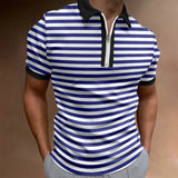 AIDASE  -  Male Summer Striped Splice Print T Shirt Turn Down Short Sleeve Tops T Shirt Mens Small T Shirts Male Tshirt Summer Ropa Hombre aidase-shop