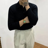 Aidase Autumn Long Sleeve Knit Polo Shirt Men Fashion Ribbed Solid Color Slim Polo T-shirts Knitted Men Casual Button Lapel Pullovers aidase-shop