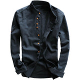Aidase Vintage High Quality Linen Shirt For Men Long Sleeve Stand Neck Slim Fit Top Chinese Style Retro Blouse Streetwear Plus Size 7XL aidase-shop