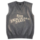 AIDASE  -  V-neck Sweater Vest Men's Fall Winter Trend Casual College Style Men's Vest A Base Embroidered Letter Sweater Vest Comfortable aidase-shop