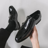 AIDASE  -  Dress Shoes Double Button Low Heel White Loafers Handmade Paty Leather Wedding Shoes Men Leather Formal Business Pointed Shoes aidase-shop