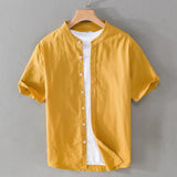AIDASE  -  Casual Linen Men's Shirt Summer Breathable Loose Fit Stand Collar Short Sleeve Youth Fashion Urban Style Lightweight Shirt aidase-shop