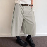 AIDASE  -  Men Pants Button Joggers Oversize Solid Color Casual Calf-length Trousers Men Streetwear Pleated Fashion Wide Leg Pants aidase-shop