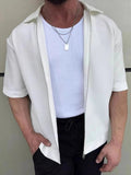 AIDASE  -  Vintage Turn-down Collar Short Sleeve Shirt For Men Summer New Casual Cardigans Stylish Solid Color Mens Textured Zip-up Shirts aidase-shop