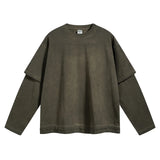 Aidase 2024 Tie-dyed Fake Two-piece Long Sleeved T-shirt for Men Vintage Washed Trendy Distressed Sweatshirts Women Oversized Clothes aidase-shop