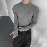AIDASE  -  Men's Solid Color Half Turtleneck Long-Sleeved T-Shirt American Retro Fashion Trend High Street Slim Breathable Niche Men's Tops aidase-shop
