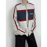 AIDASE  -  Retro Contrast Jacket Motorcycle Suit Suede Stand Collar Jacket Men's High-end Outdoor Niche Bomber Jacket Baseball Uniform Suit aidase-shop
