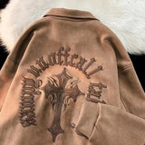 AIDASE  -  Lamb Fleece Hooded Sweatshirt for Female Preppy Winter Loose Fit Fleece for Couples Cgothic Letter Spliced Women's Cotton Jacket aidase-shop