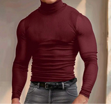 =Aidase Tops American Style Men's Solid Stripe Texture Design T-shirts Casual Simple Long Sleeved High Neck Camiseta S-5XL aidase-shop