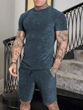 AIDASE  -  Fashionable Men's Solid Color Two Pieces Sets Summer Casual O Neck Short Sleeve T-shirts And Shorts Suits Men Vintage Tracksuits