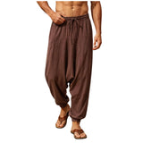 AIDASE  -  Men's Cotton Harem Trousers Baggy Hippie Casual Linen Yoga Trousers Deep Crotch Trouser with aidase-shop