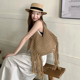 AIDASE  -  Bohemian Beach Bags For Women Luxury Designer Handbags Purses New In Polyester Rope Braided Tassel Hollow Underarm Shoulder aidase-shop